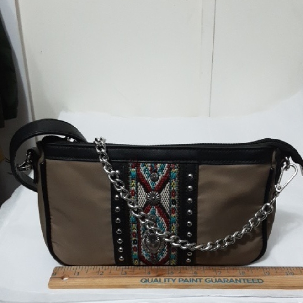 MONTANA‎ WEST Stylish Tan Green and Black Shoulder Bag with Chain Strap